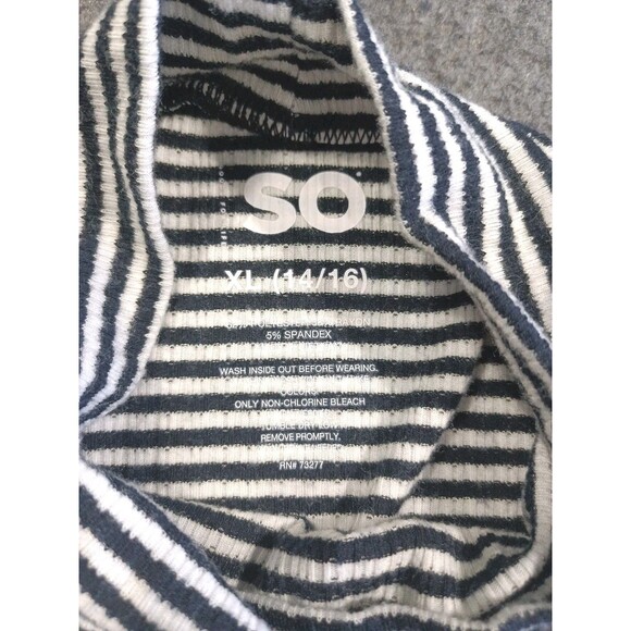SO Women's Black & White Striped Mock Neck Long Sleeve Tee XL 14/16 - Picture 11 of 12